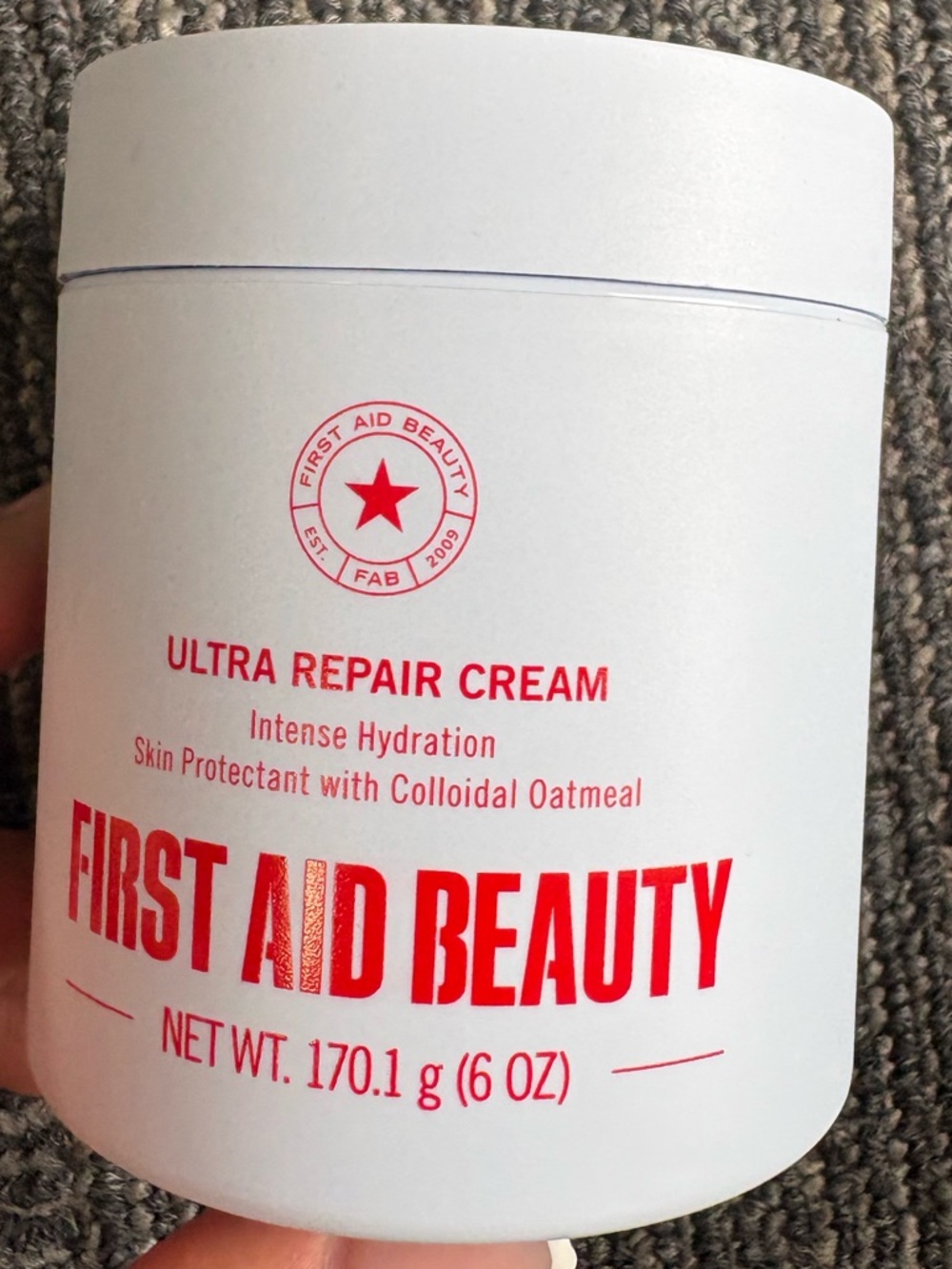 First Aid Beauty Ultra Repair Cream White Jar with Red Logo